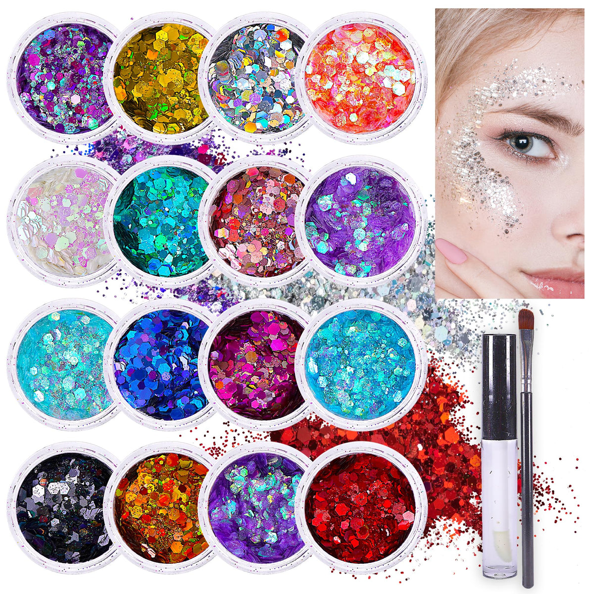 SoJourner Bags Body Glitter Set front view with 16 vibrant colours