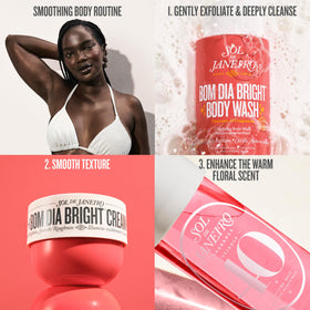 Sol de Janeiro Bom Dia AHA Body Cream with floral background