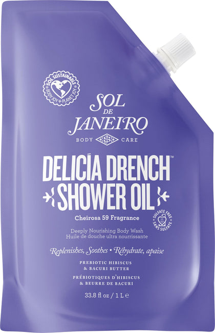 Sol de Janeiro Delicia Drench Shower Oil 1L refill pouch front view