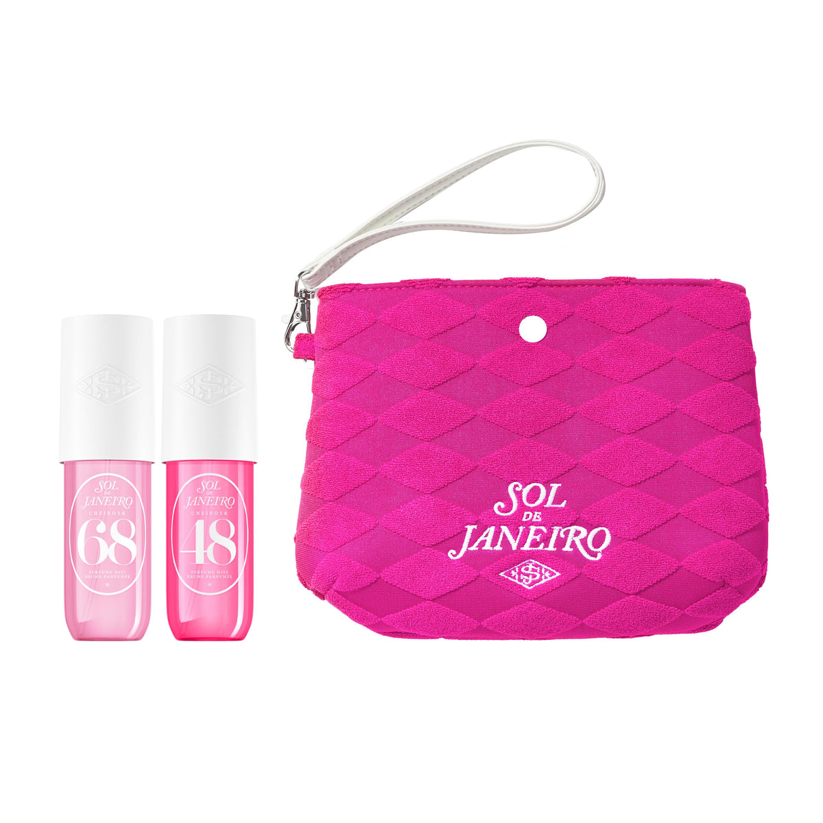 Sol de Janeiro Giftable Set with two travel size perfume mists and pink pouch