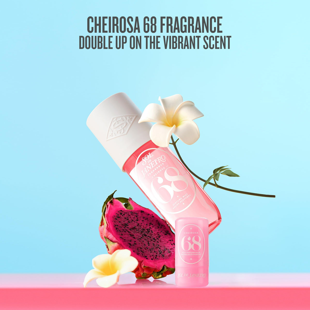 Sol de Janeiro Jelly Perfume Balm Cheirosa 68 with floral background