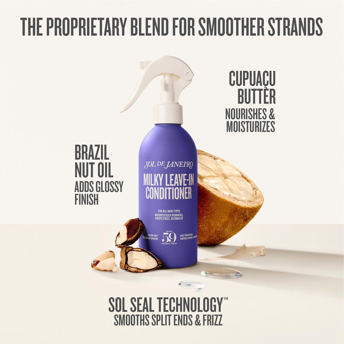 Sol de Janeiro Milky Leave-In Conditioner 68g with hair styling tools