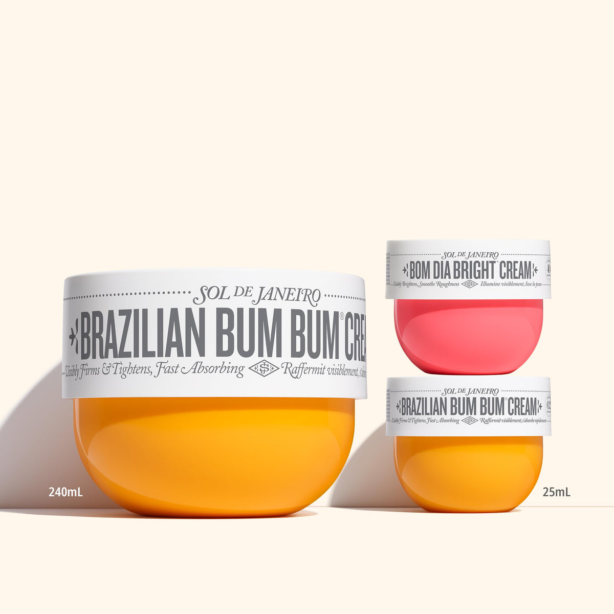 Sol de Janeiro Mini Body Cream Duo on a bathroom counter