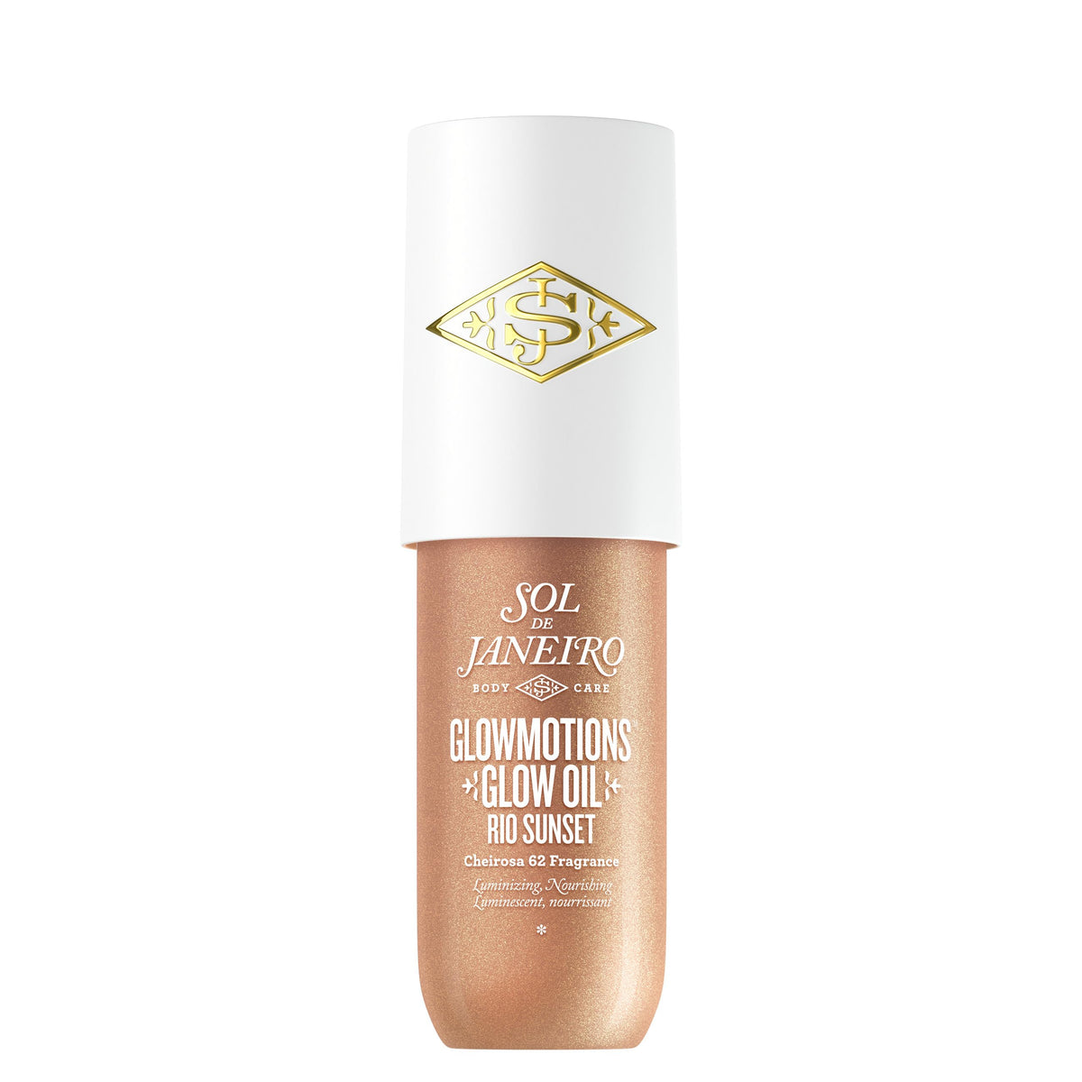 Sol de Janeiro Rio Sunset Glow Oil 75ml front view with champagne shimmer