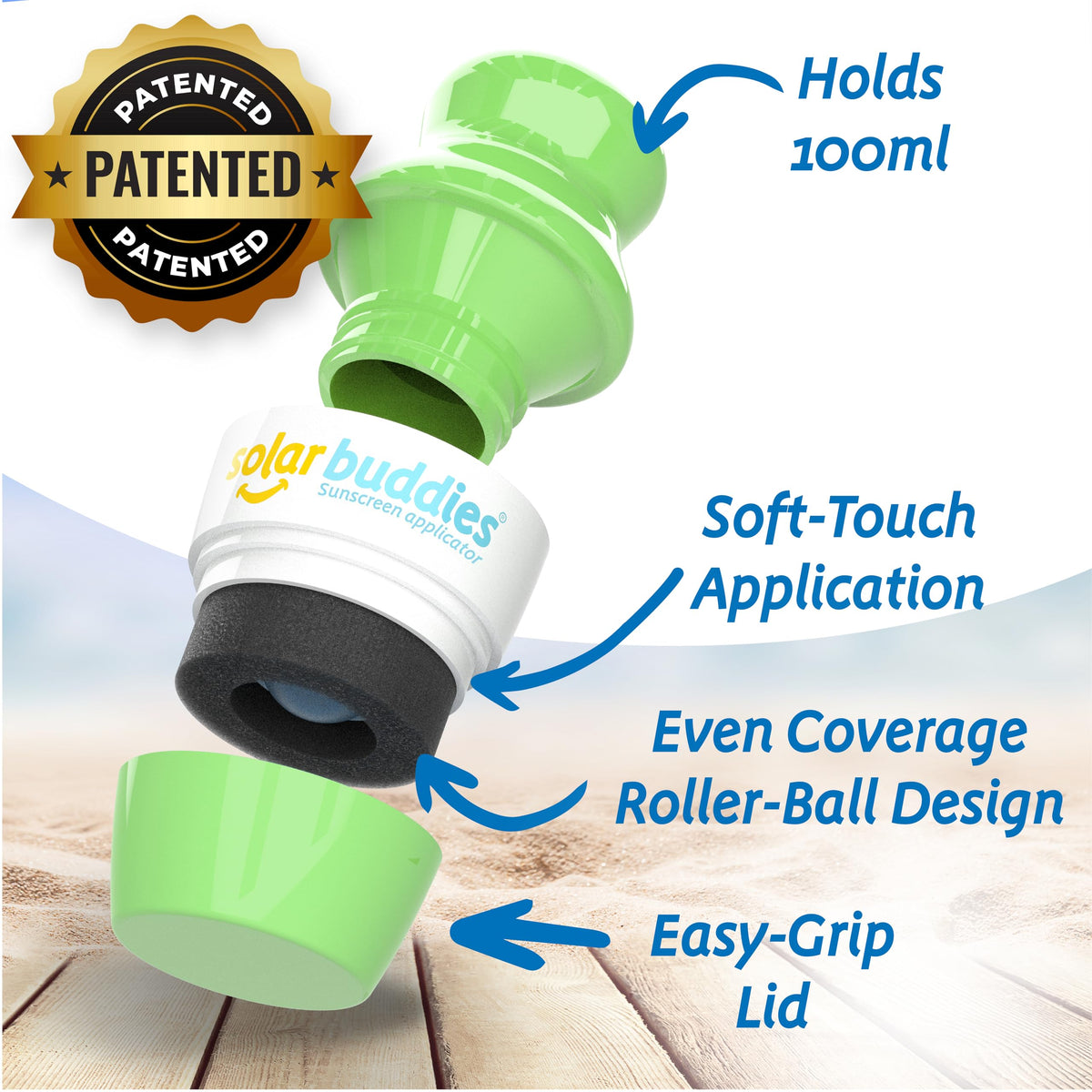 Solar Buddies Sunscreen Applicator in hand for easy application