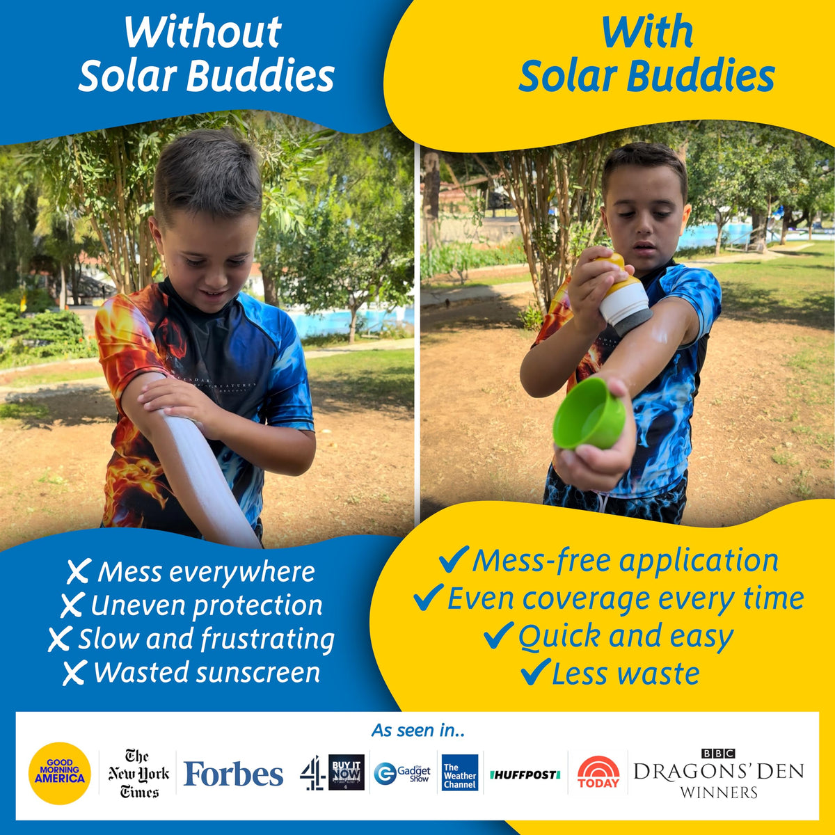 Solar Buddies Sunscreen Applicator in hand for easy application