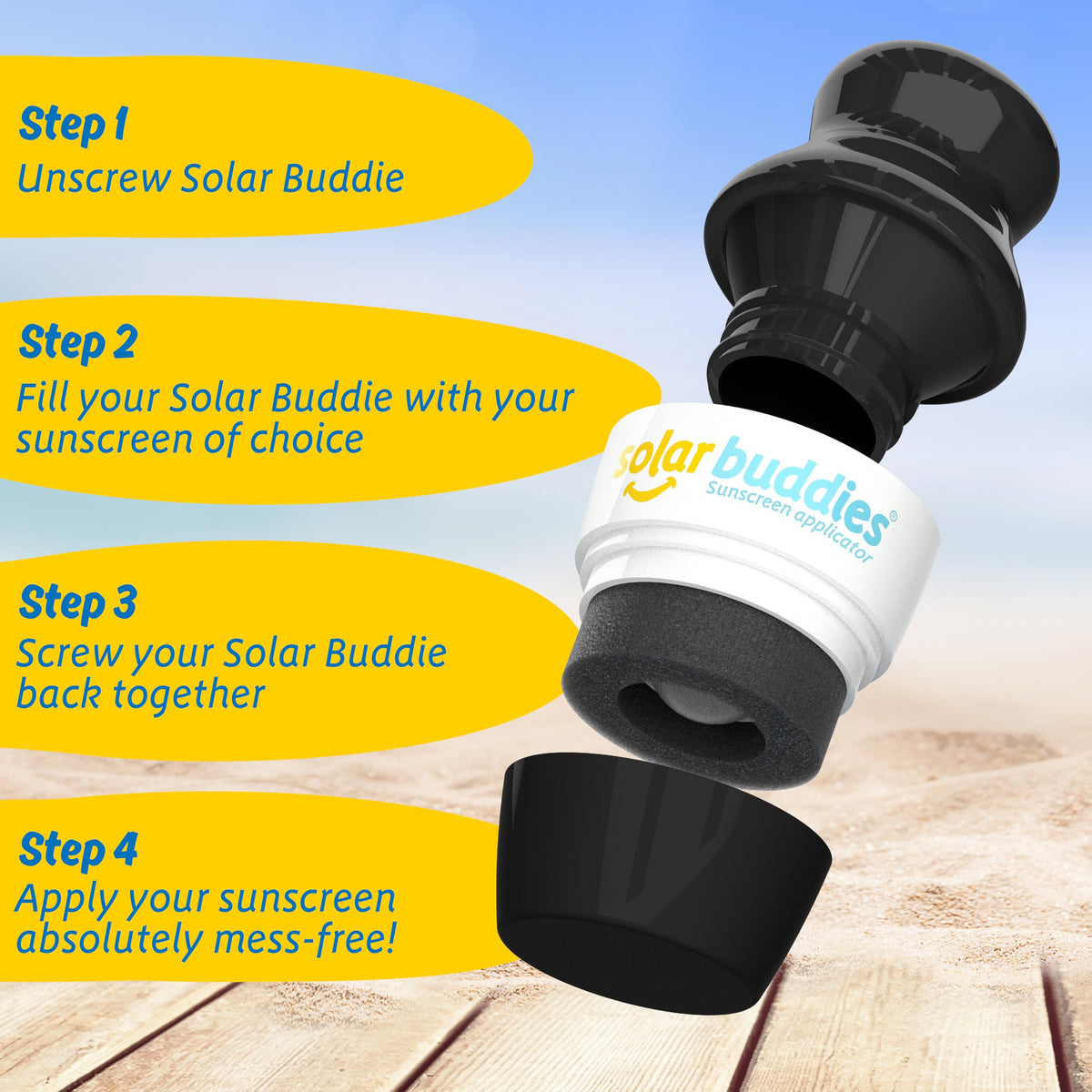 Solar Buddies Sunscreen Applicator in hand for travel