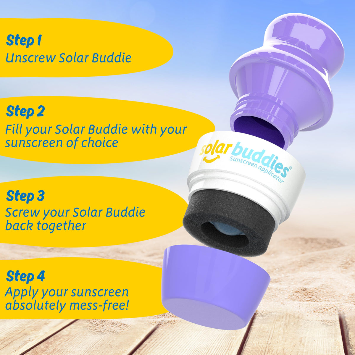 Solar Buddies Sunscreen Applicator showing refillable feature