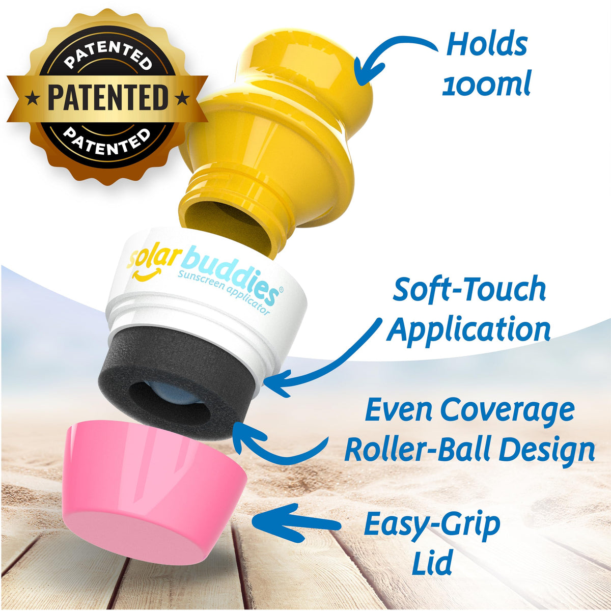 Solar Buddies Sunscreen Applicator side view showing refillable feature