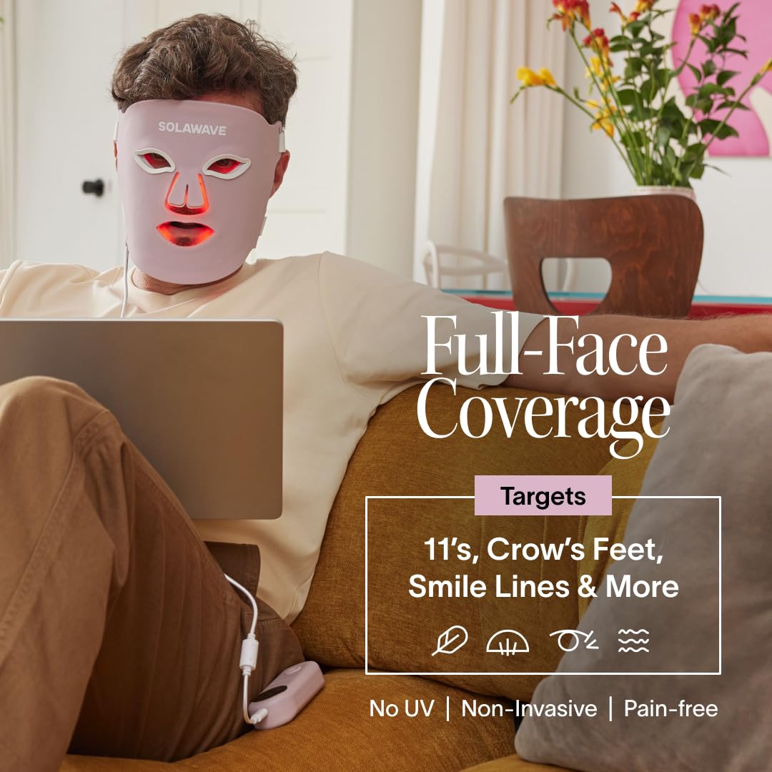 Solawave Light Therapy Face Mask in use on a model