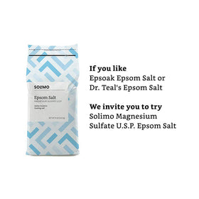 Solimo Epsom Salt Soak packaging with ingredients listed