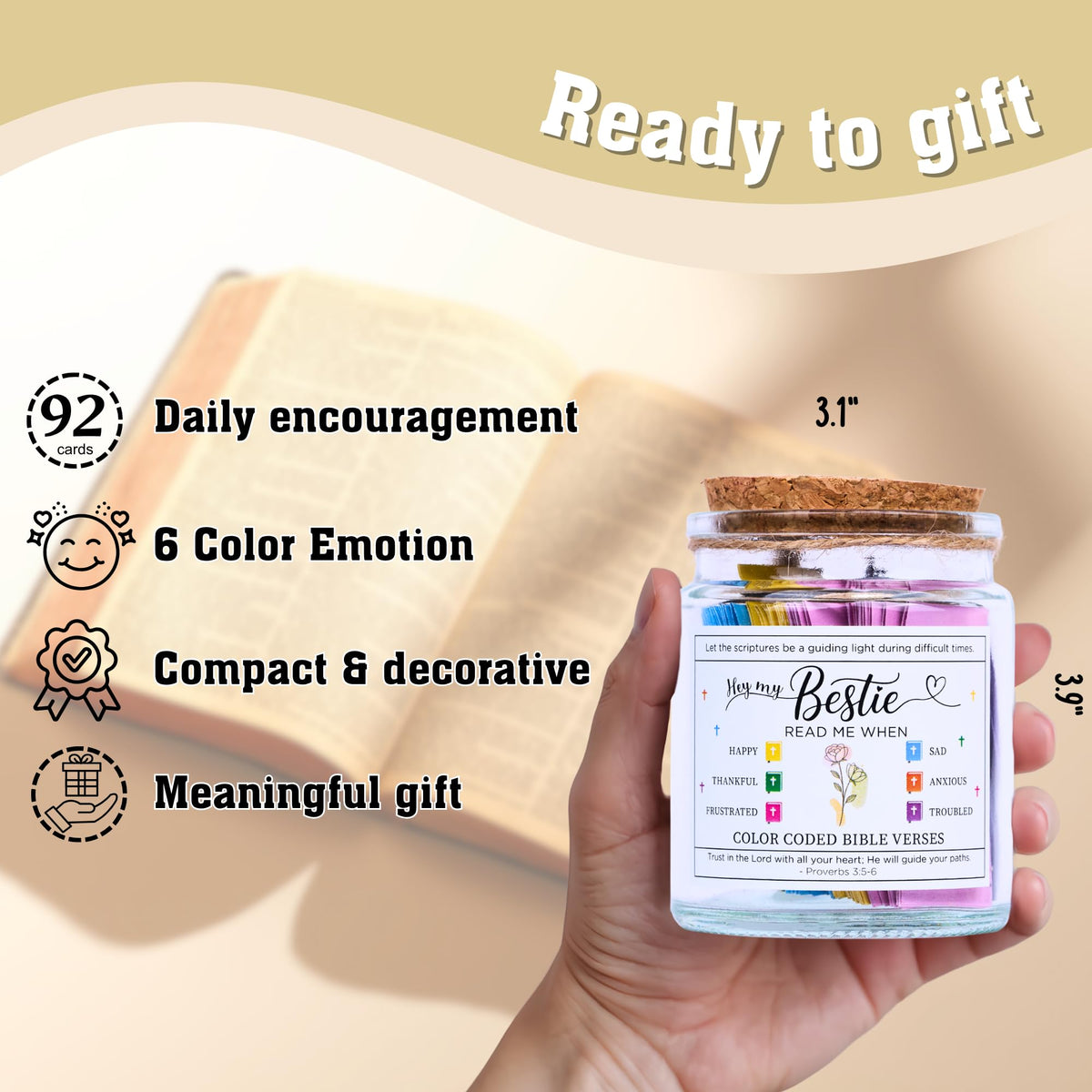 SOLMAYCO Bible Verse Jar filled with colourful scripture cards