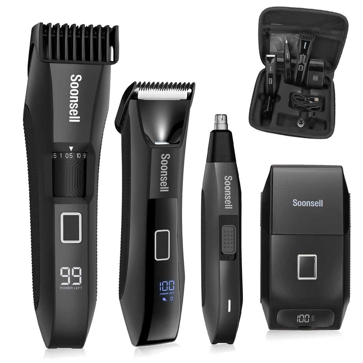 Soonsell 4-in-1 Men's Grooming Kit components including beard trimmer and body hair trimmer