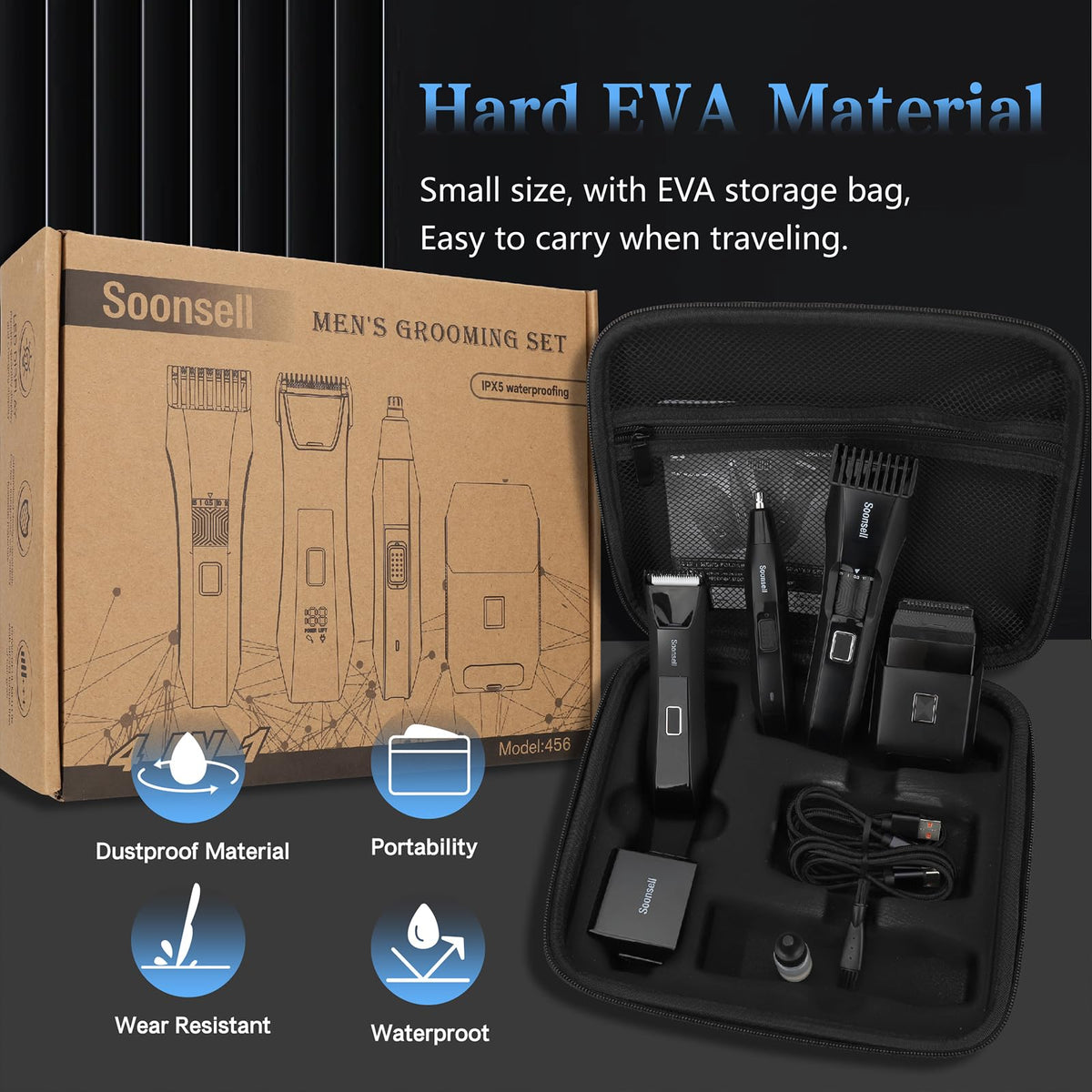 Soonsell grooming kit in hard shell water-resistant travel case
