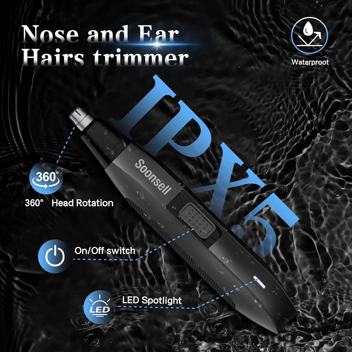 Soonsell nose and ear hair trimmer with one-touch control