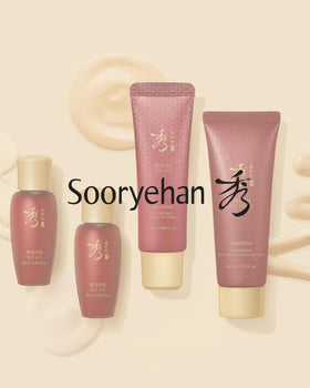 Sooryehan trial kit products arranged on a bathroom counter