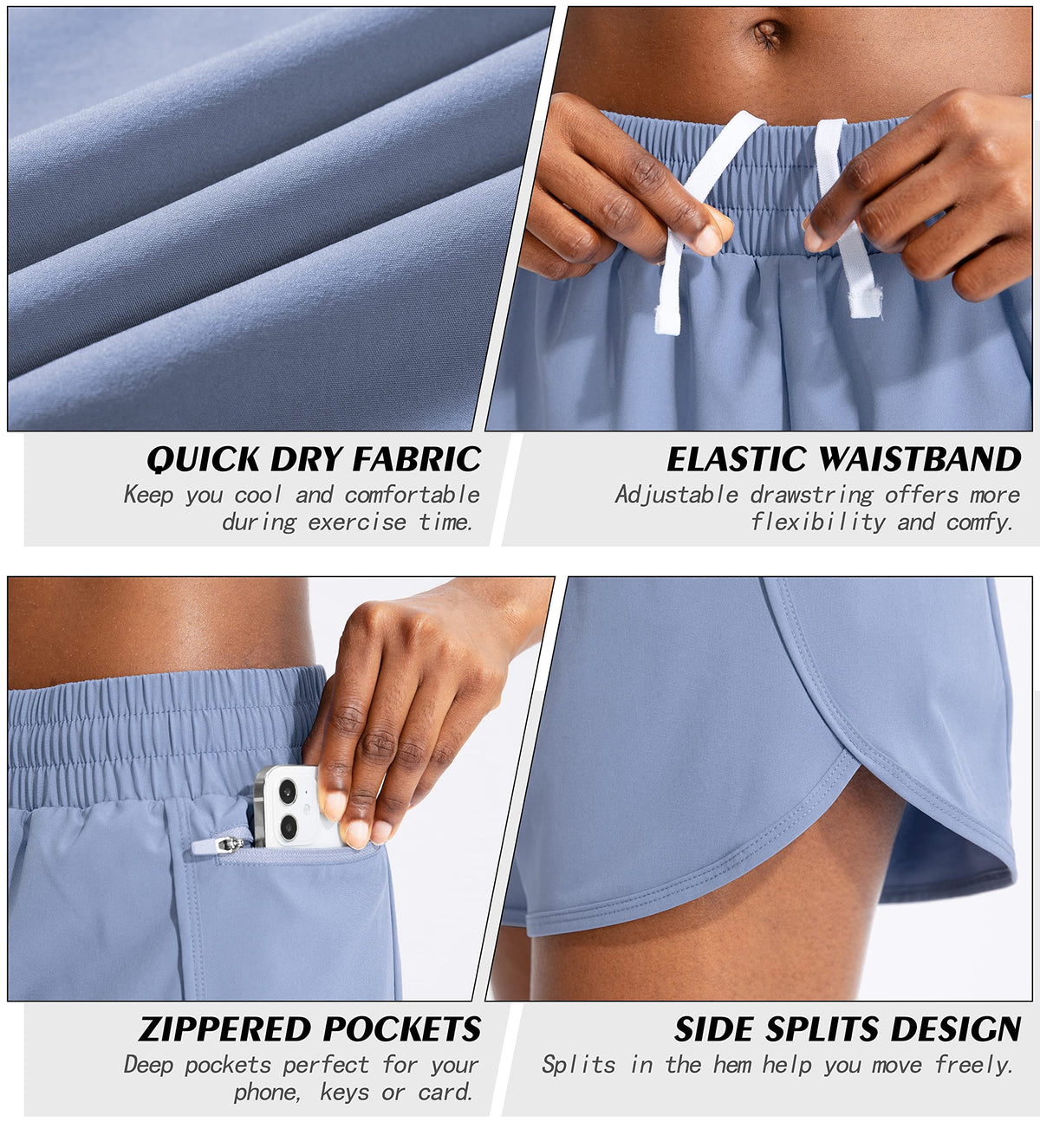 Soothfeel Women's Running Shorts Slate Blue with built-in liner