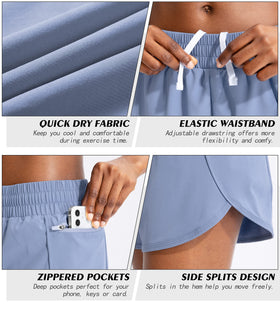 Soothfeel Women's Running Shorts Slate Blue with built-in liner