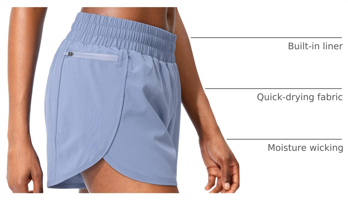 Soothfeel Women's Running Shorts Slate Blue with zippered pockets