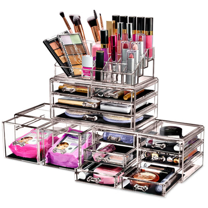 Sorbus Large Makeup Organizer front view with clear design