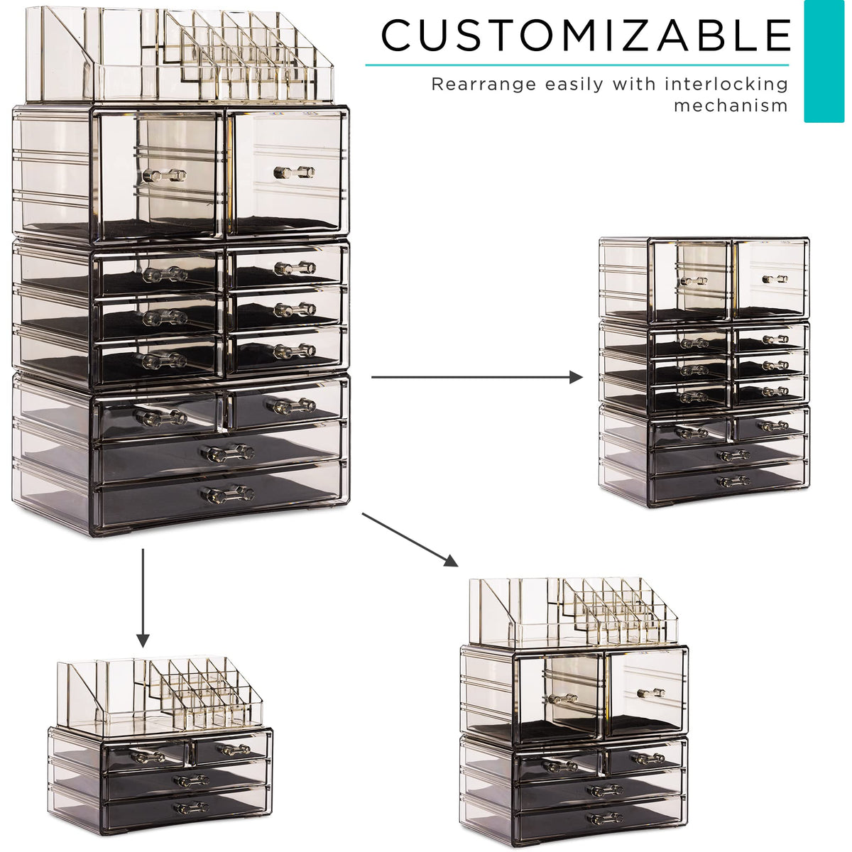 Sorbus Large Makeup Organizer top view showing lipstick storage