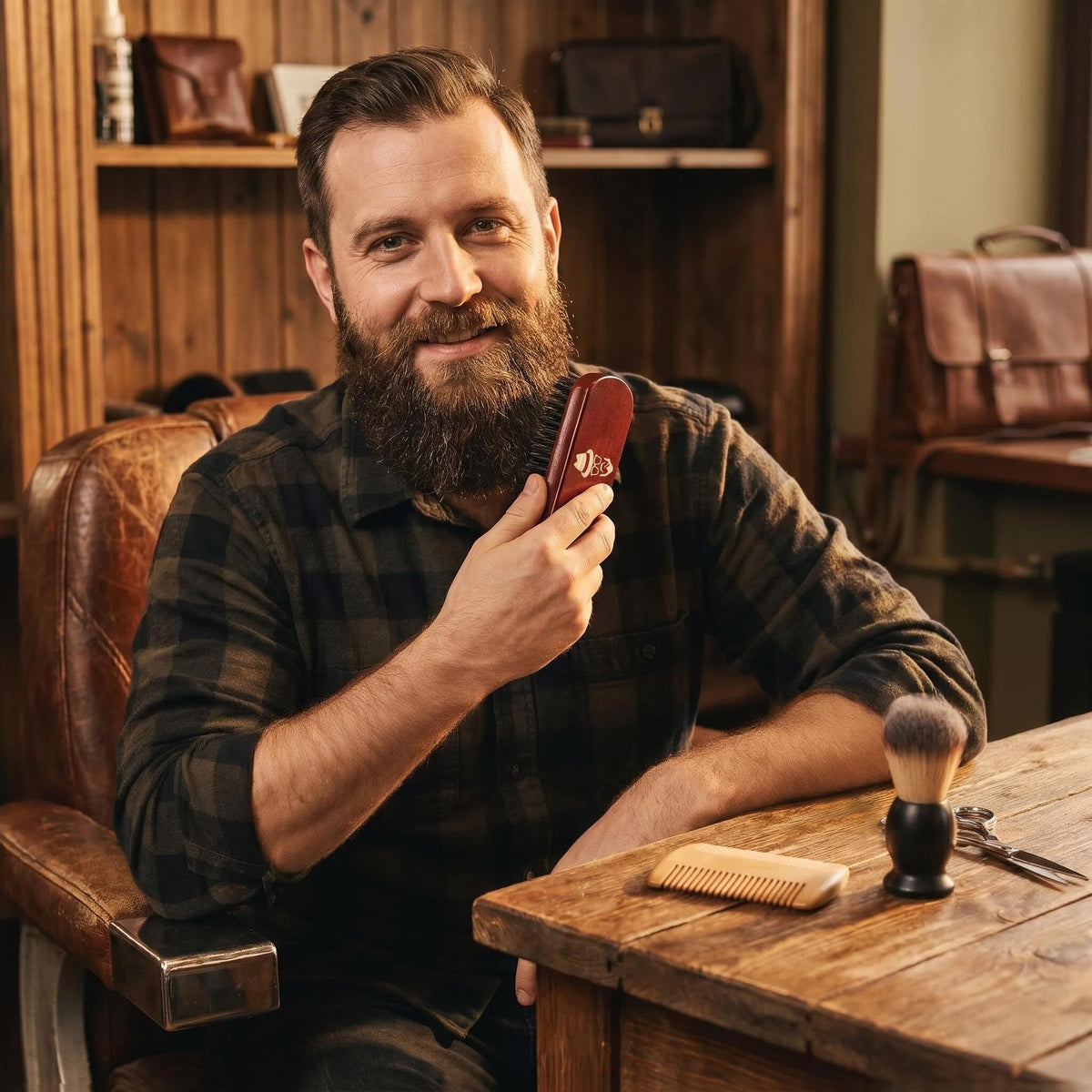 Sosoon walnut wood beard comb with boar bristles