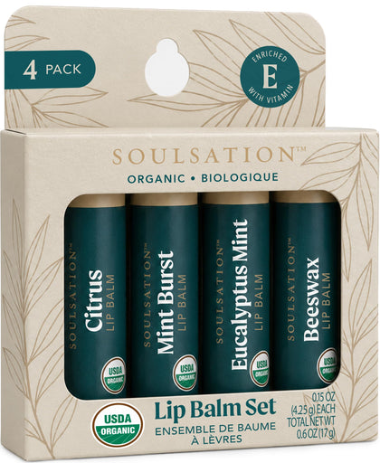 SOULSATION Organic Lip Balm Set featuring four flavours