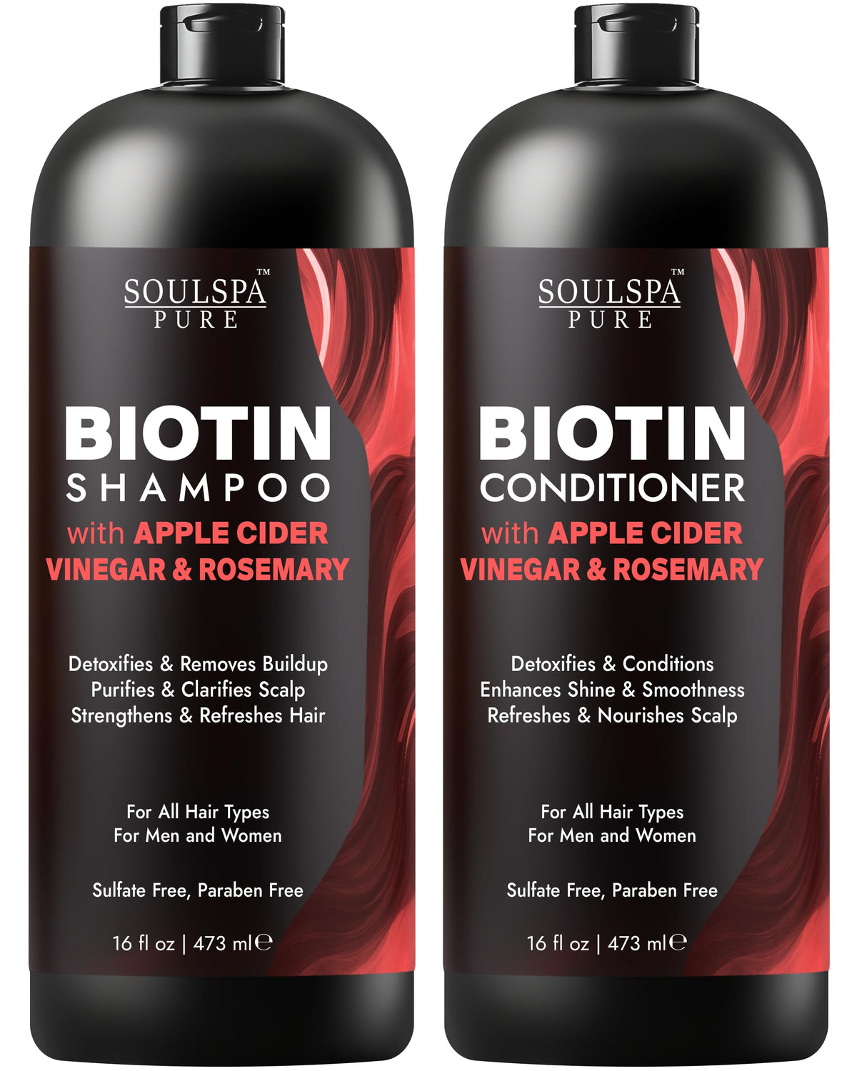 SOULSPA PURE Apple Cider Vinegar Biotin Shampoo front view, 16 fl oz