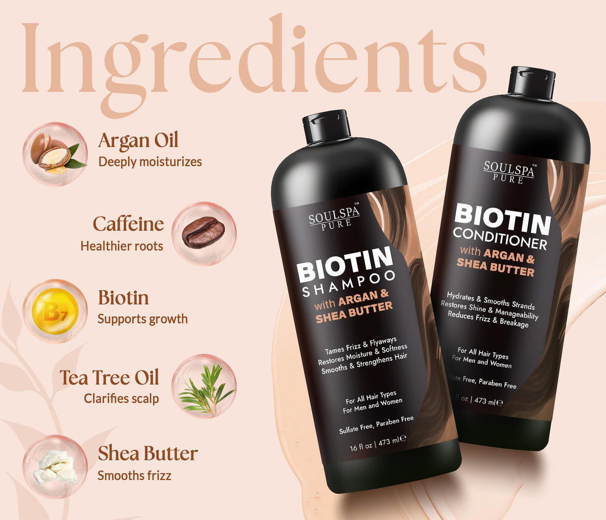 SOULSPA PURE Biotin Argan Oil Shampoo application on hair