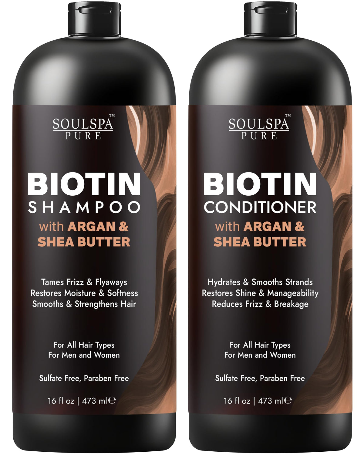 SOULSPA PURE Biotin Argan Oil Shampoo front view 16 fl oz