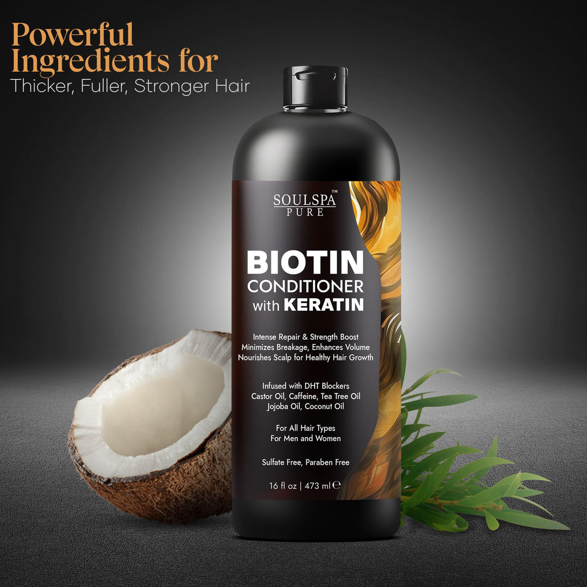 SOULSPA PURE Biotin Conditioner 16 fl oz cap open