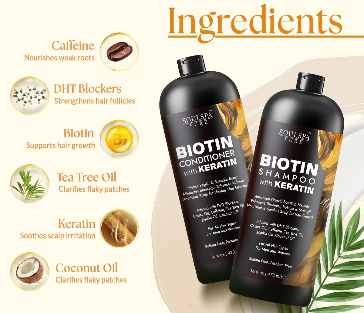 SOULSPA PURE Biotin Shampoo bottle side view