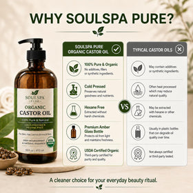SOULSPA PURE Organic Castor Oil in beauty routine setting