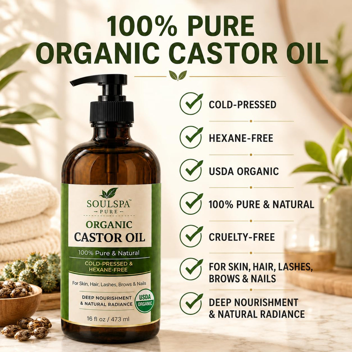 SOULSPA PURE Organic Castor Oil label close-up