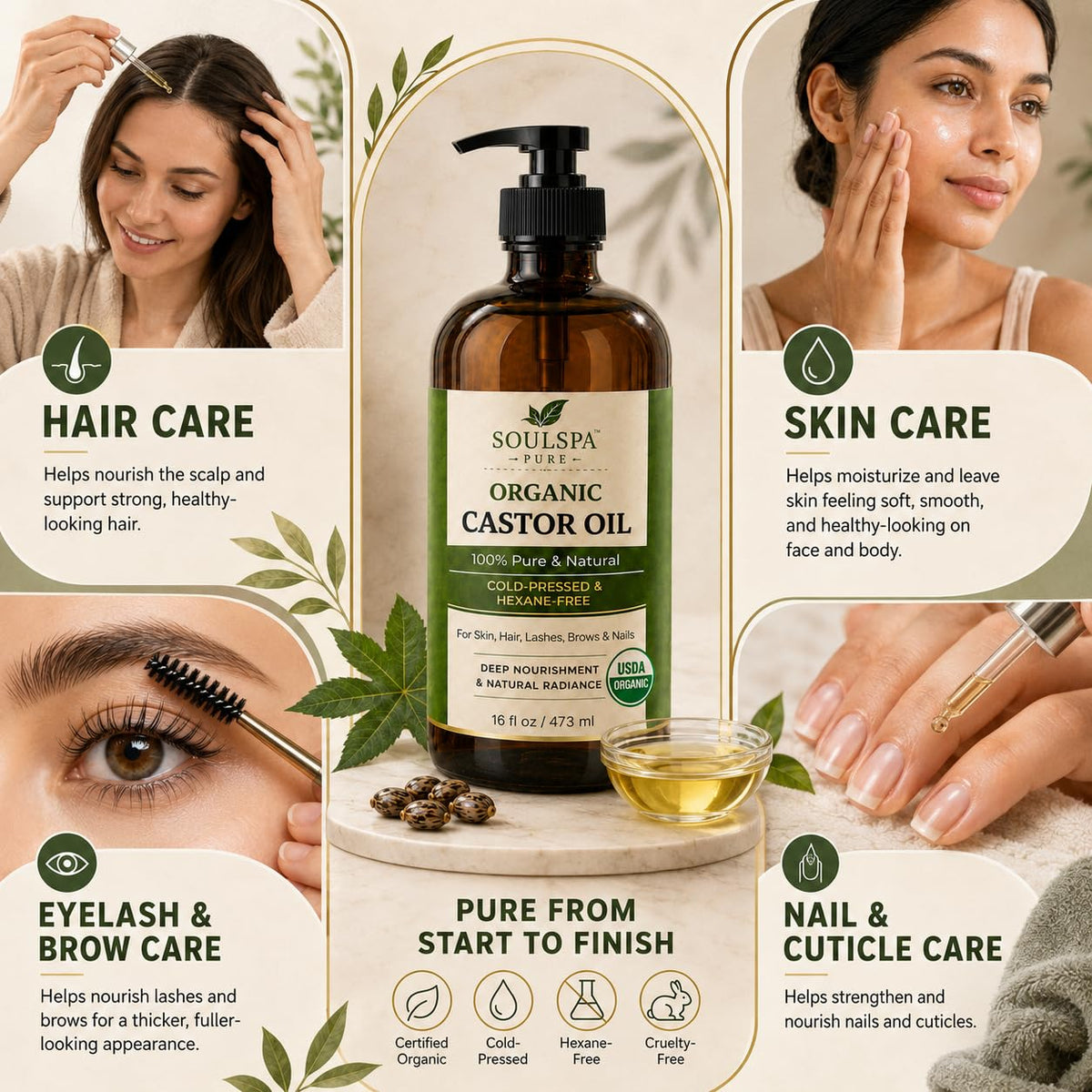 SOULSPA PURE Organic Castor Oil pump bottle side view