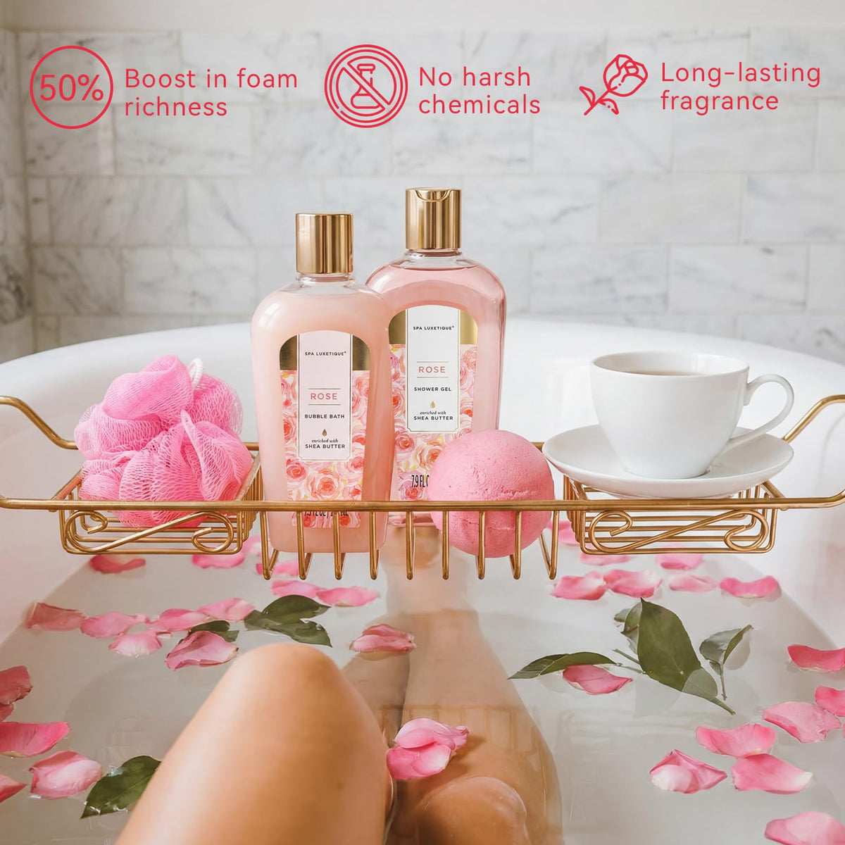 Spa Luxetique bath bombs and bath salts included in the set