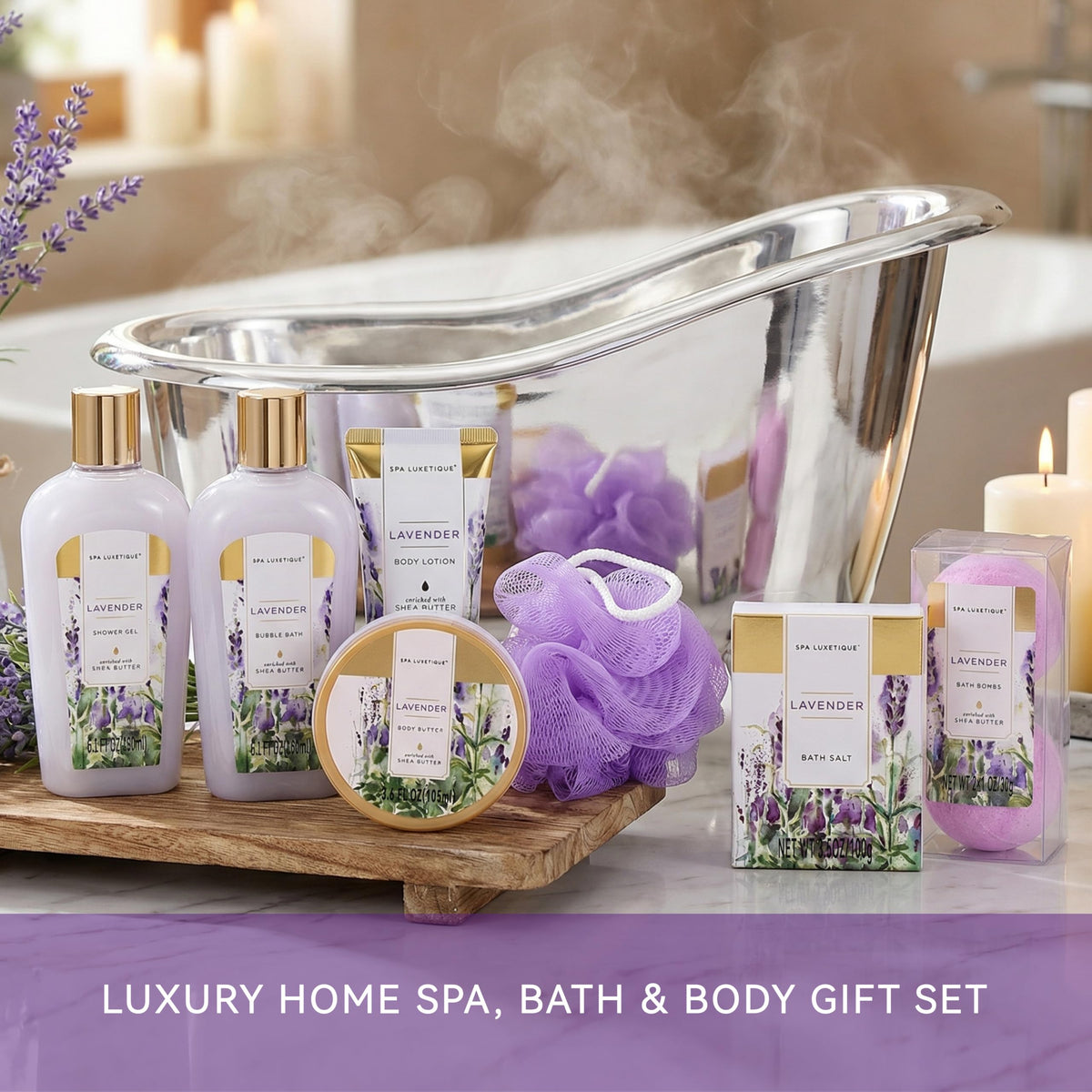 spa luxetique Bath Bombs in the Lavender Spa Gift Basket