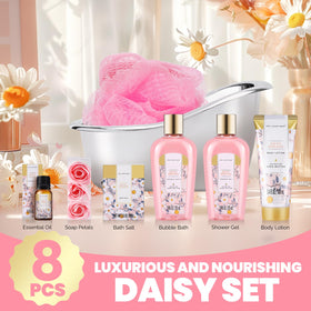 spa luxetique Daisy Bath and Body Gift Set 8PCS contents including shower gel and lotion