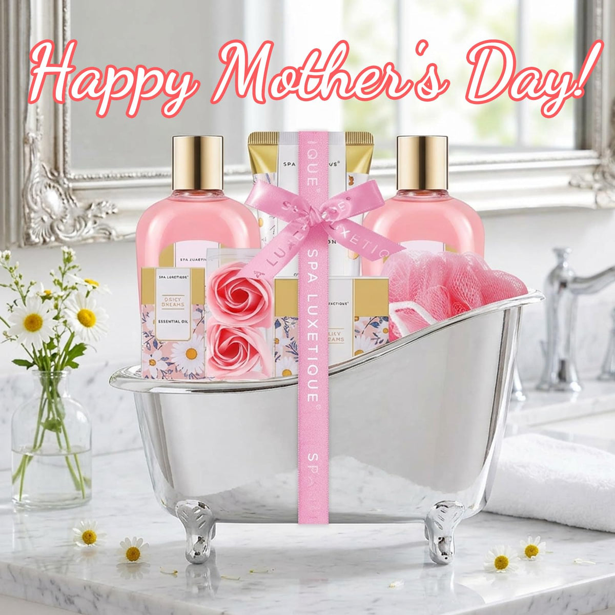 spa luxetique Daisy Bath and Body Gift Set 8PCS elegant packaging