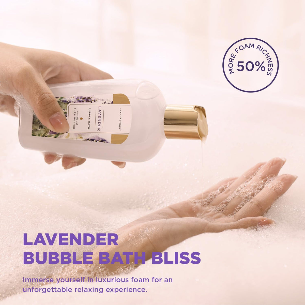 Spa Luxetique Lavender bath bombs displayed in basket