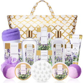 Spa Luxetique Lavender Spa Basket Set front view with all products