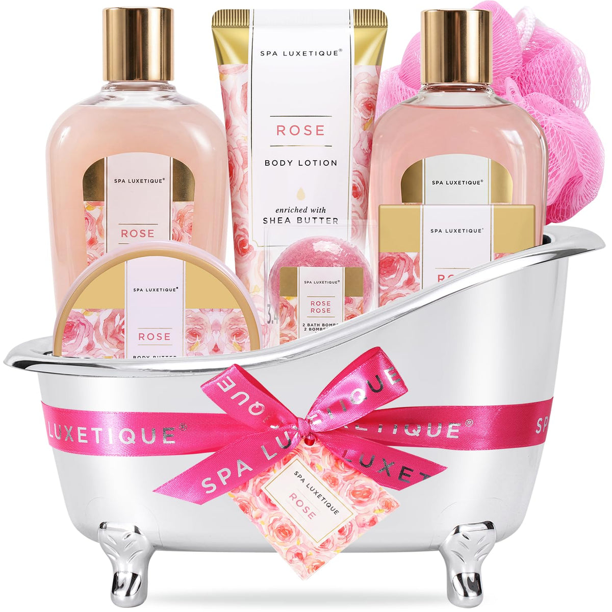 Spa Luxetique Rose Spa Gift Set front view with all products displayed
