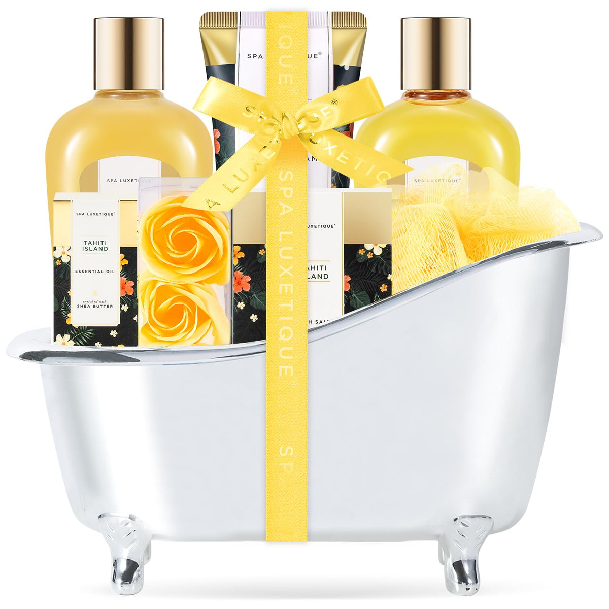 Spa Luxetique Spa Gift Basket front view with all products