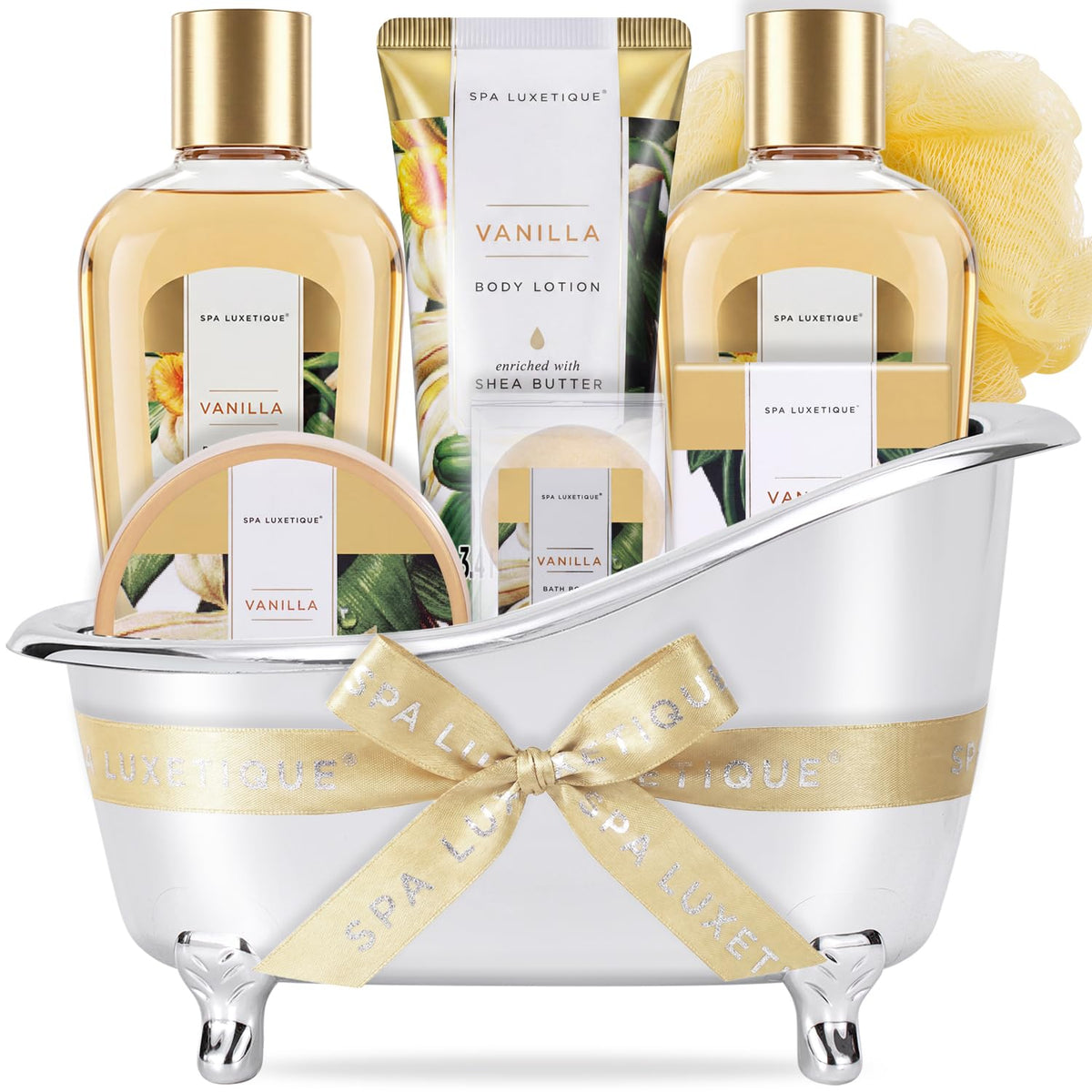 spa luxetique Vanilla Spa Gift Set 8PCS with bathtub and products