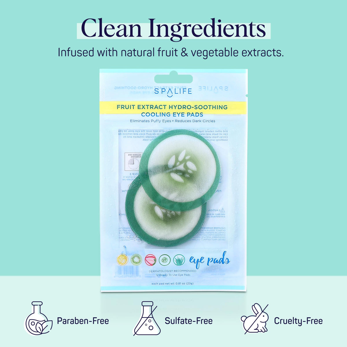 SpaLife Cooling Cucumber Eye Pads displayed on a bathroom counter