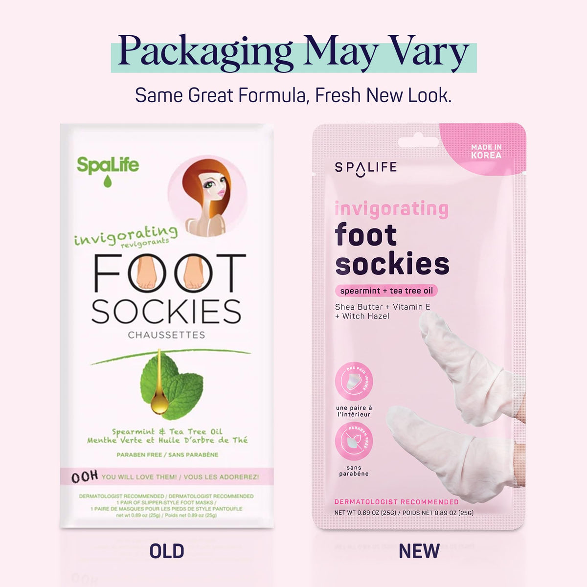 SpaLife foot mask socks displayed on a wooden surface