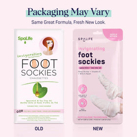 SpaLife foot mask socks displayed on a wooden surface