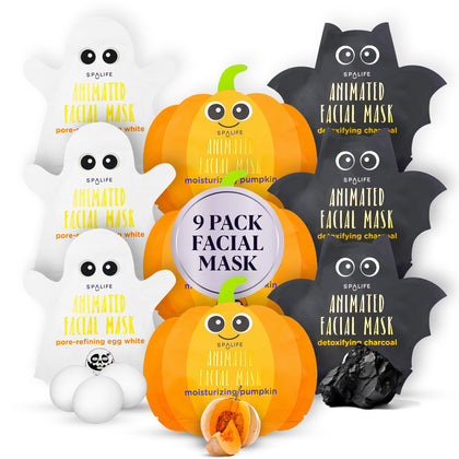 SpaLife Halloween Facial Mask Bundle with Pumpkin, Ghost, and Bat masks