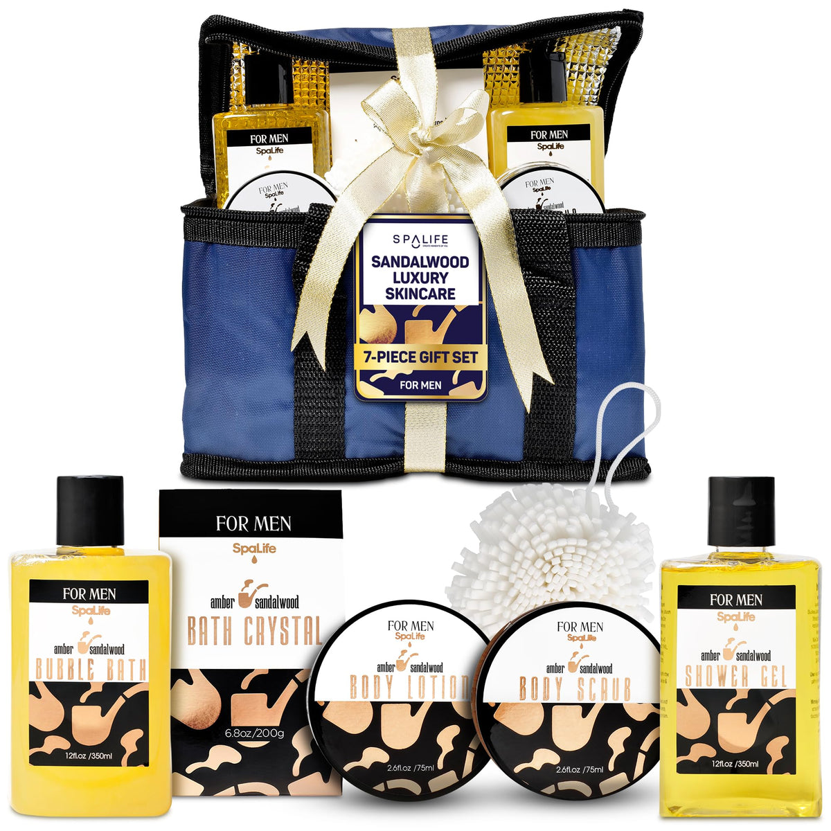 SpaLife Sandalwood Gift Set for Men front view with all items displayed