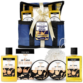 SpaLife Sandalwood Gift Set for Men front view with all items displayed